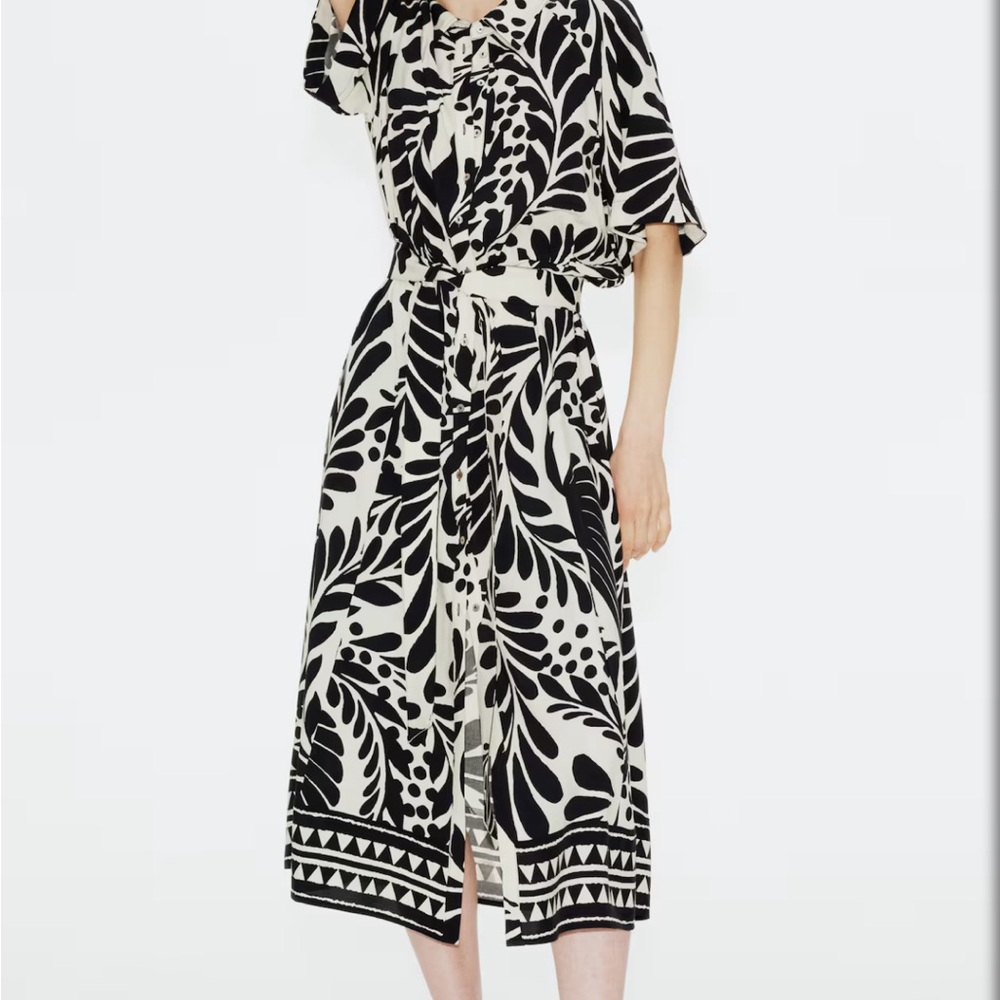H&M Black and Cream Midi Dress